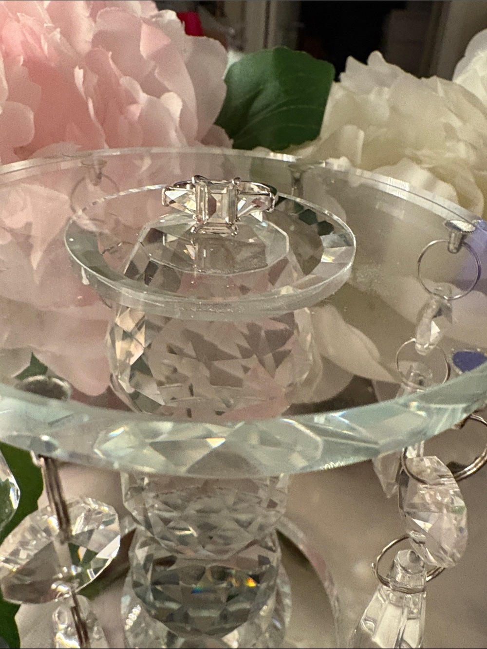 Very Clear Austrian Crystal Solitaire ring. Pinky  ring.Super clear shiny stone